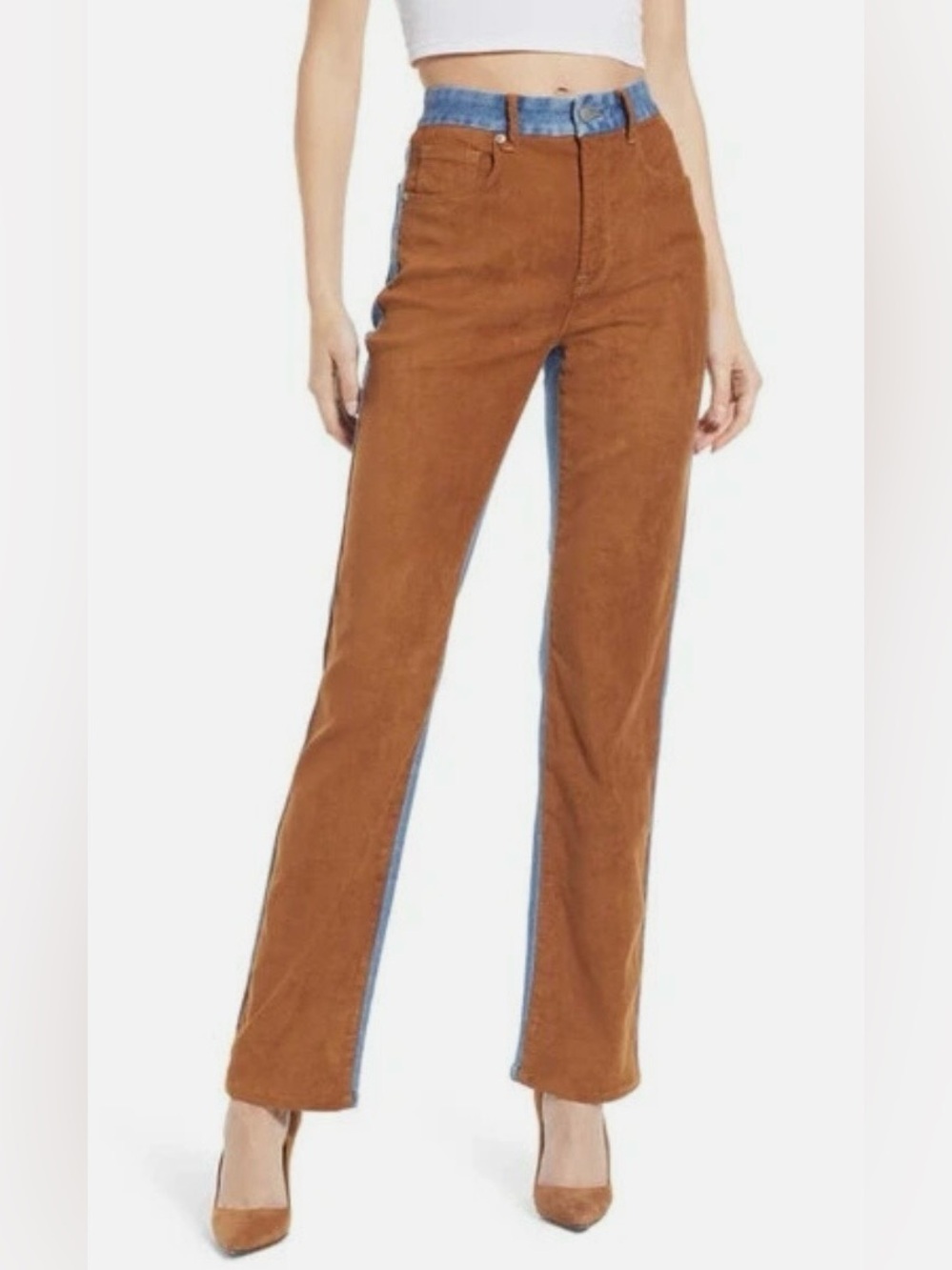 Good American Good Icon Suede Mixed Two Tone Denim Jeans Size 10 / 30